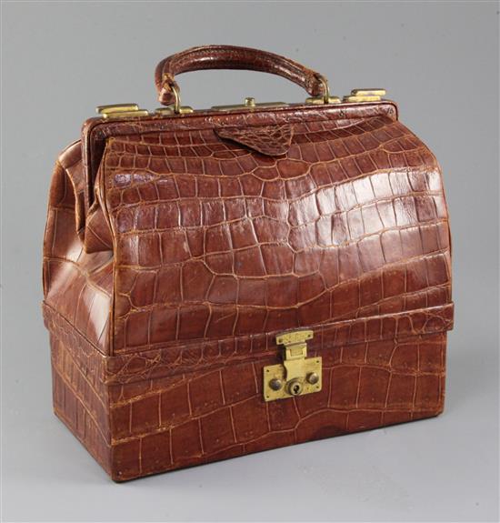 A 1930s Hermes of Paris crocodile handbag, 10.5 x 9.5 x 5.5in.